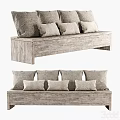Rustic Style Sectional Sofa With Wooden Frame And Multiple Light Colored Cushions 3d model