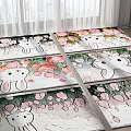 Cute Square Area Rugs With Cartoon Rabbits And Pink Flowers