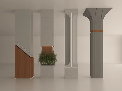Modern Columns With Various Designs And Green Plant Decor In Interior 3d model