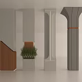 Modern Columns With Various Designs And Green Plant Decor In Interior 3d model