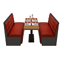 Comfortable Public Seating With Red Upholstered Booths And Wooden Dining Table