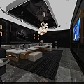 Modern Luxury KTV Lounge Interior With Comfortable Sofas And Stylish Chandeliers 3d model