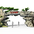 Stone Arch Entrance Gate of Jiulong Temple with Pine Trees and Red Characters