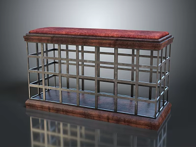 Vintage Decorative Ornament Combination With Red Padded Top Metal Grid Frame And Wooden Base 3d model