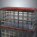 Vintage Decorative Ornament Combination With Red Padded Top Metal Grid Frame And Wooden Base
