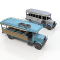 Vintage Blue Open Top Bus And Gray Old Style Bus Models
