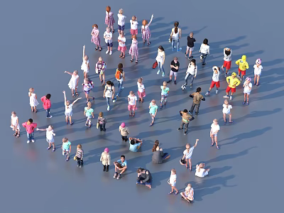 Diverse Group of People in Colorful Outfits Standing and Sitting Together 3d model