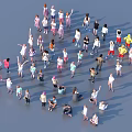 Diverse Group of People in Colorful Outfits Standing and Sitting Together