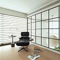 Modern Home Office Interior Design With White Desk Red Chair Potted Plant And Framed