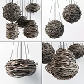 Natural Dark Brown Twig Woven Round Chandeliers With Intricate Woven Texture Hanging