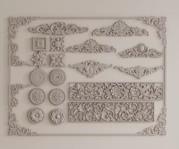 Plaster line carved background wall 3d model