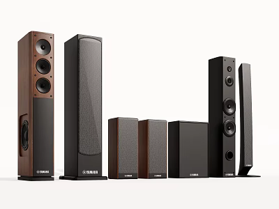 Stylish Headphone Speaker Collection With Tower Bookshelf Compact And Black Wood Designs 3d model