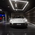 Modern Indoor Parking Garage Featuring White Sports Car And Stylish Lighting Design