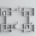 Modern Wooden Wall Cabinets With Decorative Vases Geometric Art And Storage Shelves