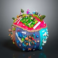 Colorful Sphere Artwork Featuring Grass Trees Marine Life And Small Animals