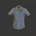 Blue Plaid Short Sleeve Shirt With Classic Collar And Button Front Design