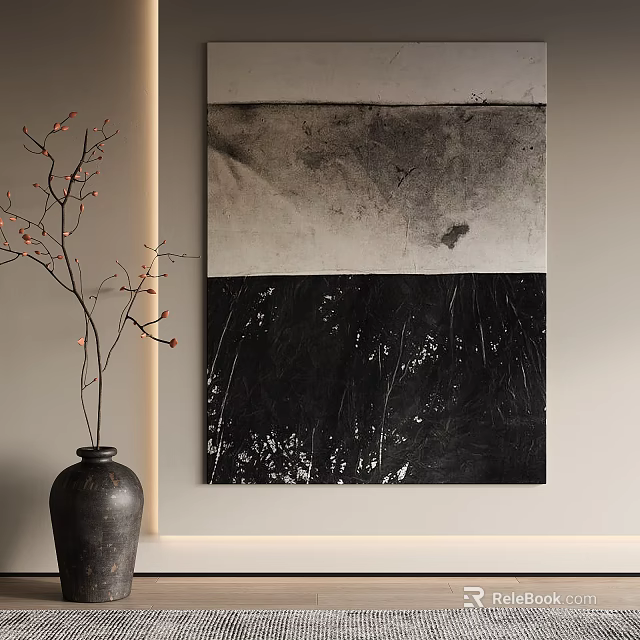Modern Wall Decor With Large Artwork And Vase With Branches 3d model