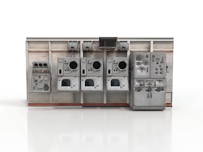 Industrial Equipment Control Panel with Multiple Gauges Buttons Digital Display and Metal Structure 3d model