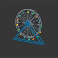 Colorful Ferris Wheel Model With Blue Triangular Base And Reflective Surface 3d model