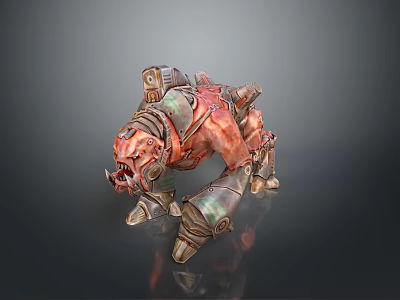 Armored Mechanical Creature With Red Green Details In Sci Fi Fantasy Design 3d model