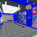 Modern Car Dealership Showroom With Blue Interior Display Car Decorative Posters And Lighting