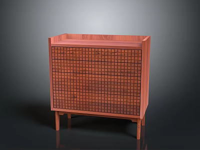 Wooden Side Cabinet With Grid Design And Four Legs For Living Room 3d model