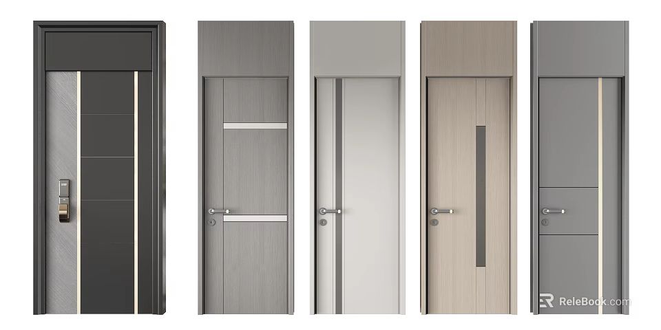 Modern Hinged Doors With Various Colors And Sleek Design Features 3d model