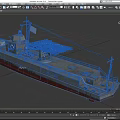 Military Warship With Gray Hull Red Bottom And Deck Weapon Systems 3d model