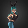 Fashionable Doll with Green Hair Bunny Ears Black Top Blue Pants and Red High Heels