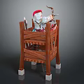 Wooden Watch Tower With Figure In Red Headscarf Holding Bow And Arrow And White Base
