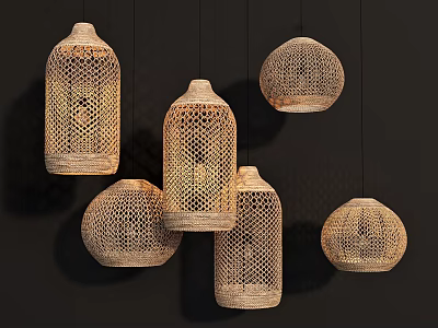 Rattan Pendant Lights With Various Shapes Woven Design For Modern Interior 3d model