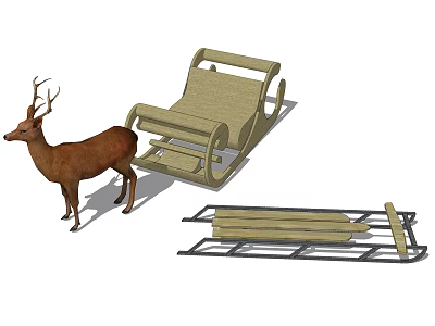 Durable Wooden Playground Equipment For Kids With Sled And Bench Design 3d model