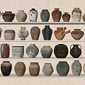 Quiet Ancient Pottery Pot Ceramic Utensils Pot Vase Flower Pot Gardening Setwork Pottery 3d model