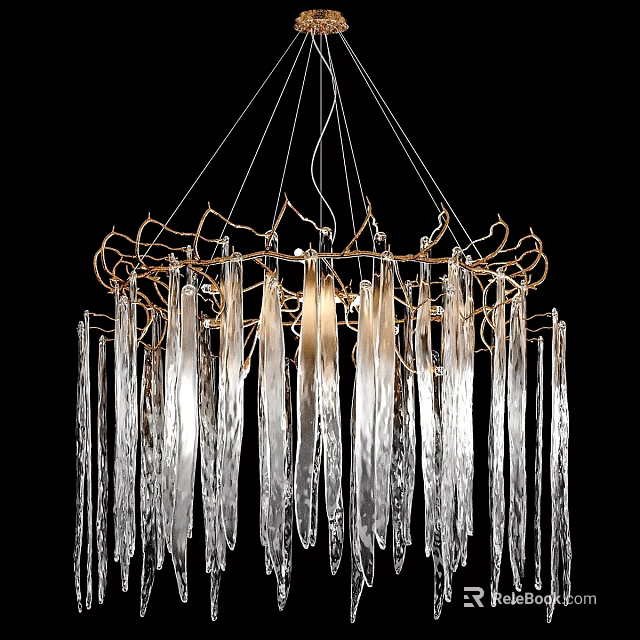 Elegant Modern Chandelier With Branch Like Metal Frame And Transparent Glass Strips 3d model 
