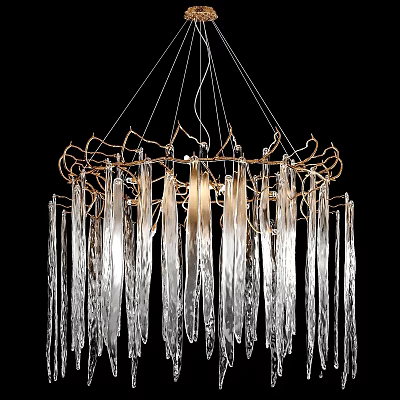 Elegant Modern Chandelier With Branch Like Metal Frame And Transparent Glass Strips 3d model