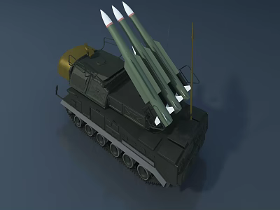 Military Armored Tank With Three Surface to Air Missiles And Tracked Chassis 3d model