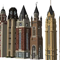 Various Classic And Modern Style Towers With Detailed Spires And Exterior Designs