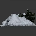 Adorable Cartoon Scene With Snow Covered Small Den And Green Plants
