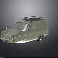 Classic Small Silver Van Featuring Roof Rack Retro Design And Shiny Reflection On Dark Surface 3d model