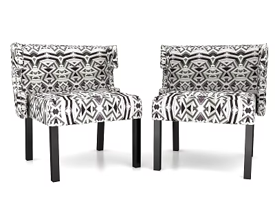 Modern Geometric Pattern Accent Chairs With Black White Upholstery And Dark Legs 3d model