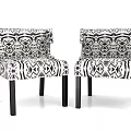 Modern Geometric Pattern Accent Chairs With Black White Upholstery And Dark Legs