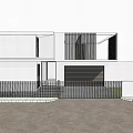 Modern Detached Villa With White Exterior Black Balcony Railings Garage And Parked Car