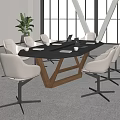 Modern Conference Table with Glass Top Wooden Legs and White Chairs Near Office Window