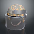 Camouflage Pattern Protective Helmet Featuring Transparent Face Shield And Adjustable Strap 3d model