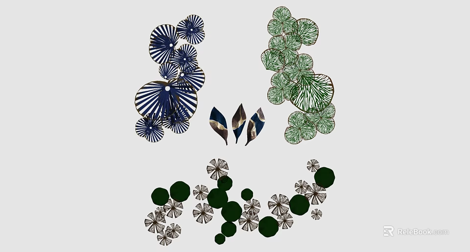 Modern Decorative Wall Art With Blue Green Floral And Leaf Patterns 3d model
