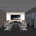 Modern Conference Room Interior With Long Table Chairs Large Screen TV And City View Windows