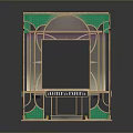 Modern Cube Structure With Green And Gold Accents Glass Top And Checkered Base
