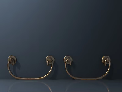 Two Golden Metal Curved Handles Mounted On Dark Wall For Home Decor 3d model