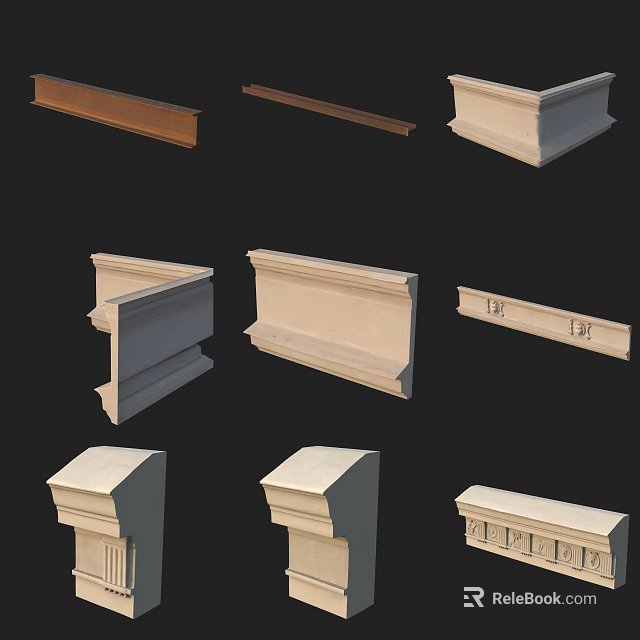 Various Decorative Gypsum Moldings In Different Styles For Interior Design 3d model
