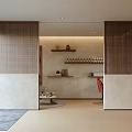 Elegant Modern Beauty Salon Interior With Red Barber Chair And Reception Desk And Curtains